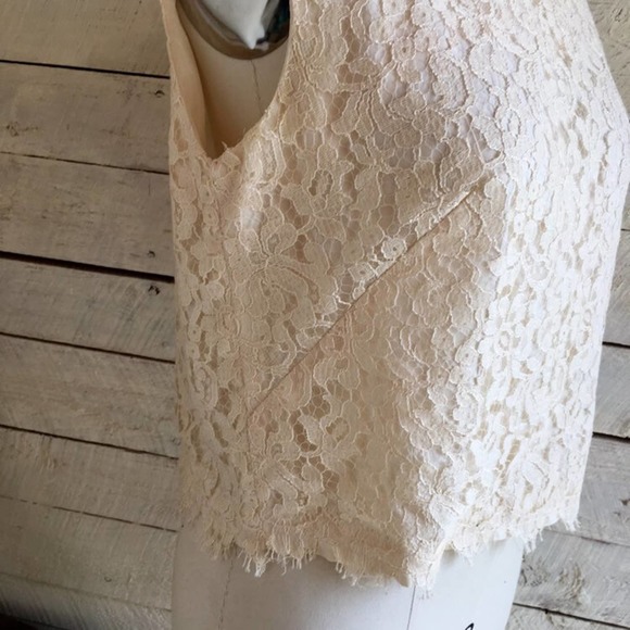 Vintage Cream lace sleeveless tank - back zipper - 50s 60s - lace overlay top - Picture 4 of 9